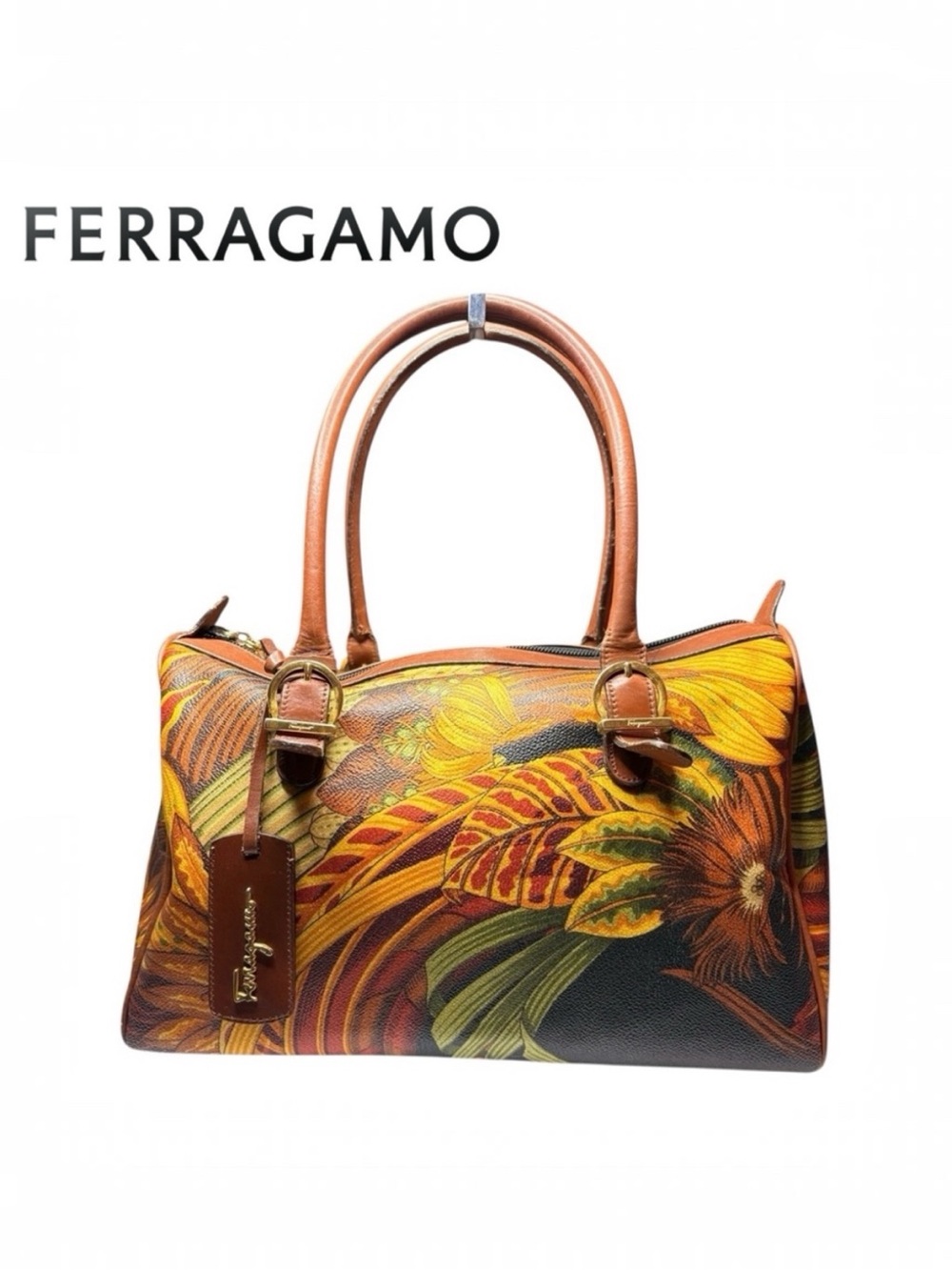 Salvatore Ferragamo Vintage “Seri” Tropical Print Boston Bag Limited Edition